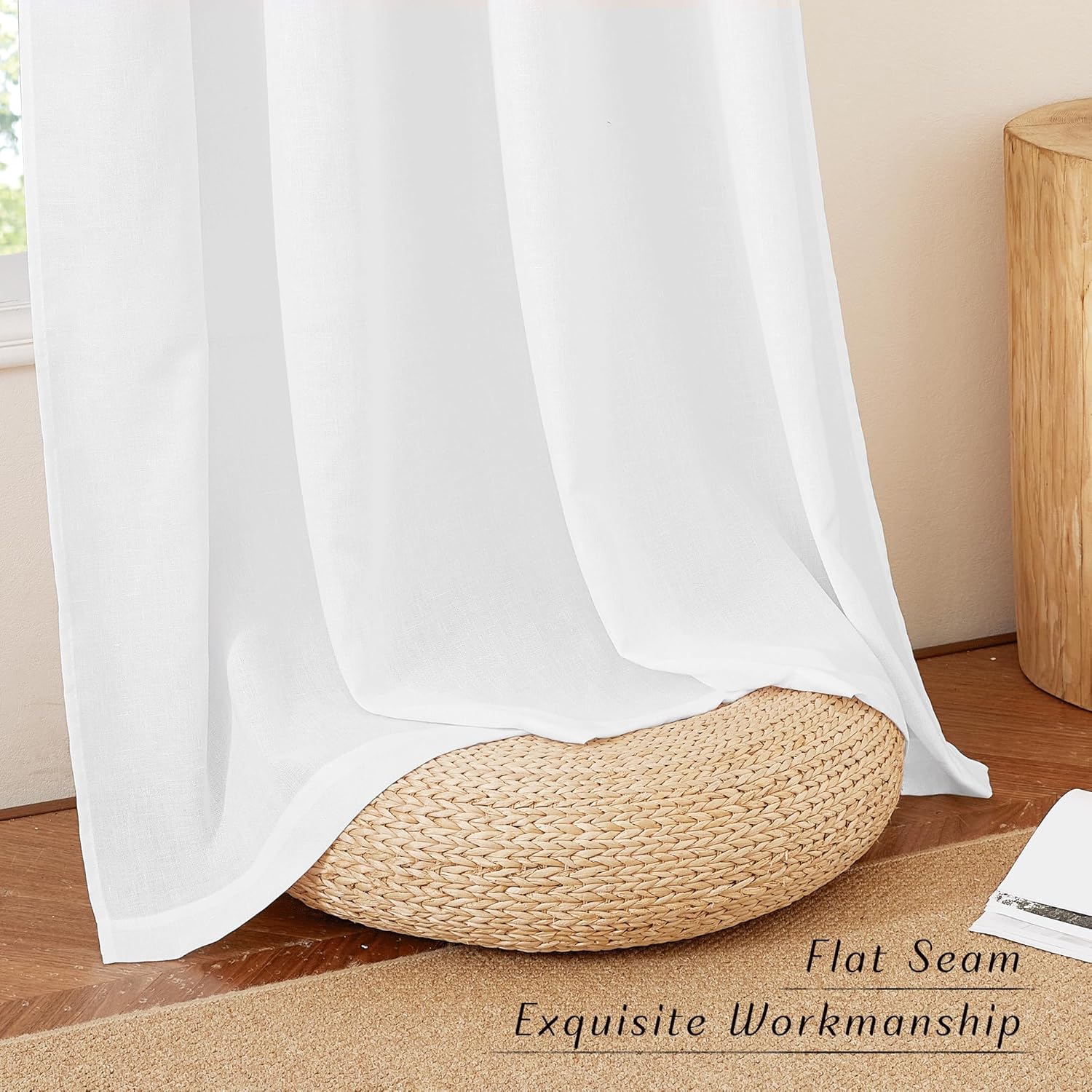 NICETOWN Thick White Linen Bedroom Curtains - Light Filtering Grommet Drapes, 2 Panels, W42 x L63