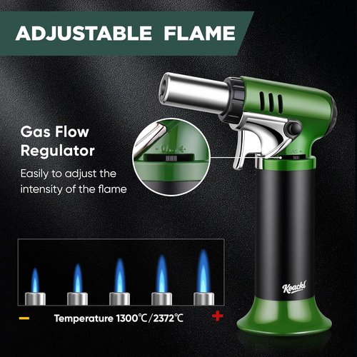 KOACKL Refillable Butane Torch - Adjustable Flame with Safety Lock & Fuel Gauge - Ideal for Welding & Resin Art