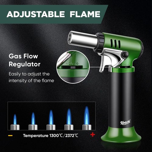 KOACKL Refillable Butane Torch with Fuel Gauge & Safety Lock - Adjustable Flame - Perfect for Welding, Resin Art, & More - One-handed Operation (Butane Gas Not Included)