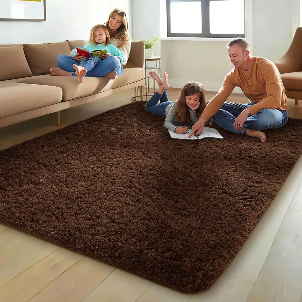 Ophanie Brown Area Rug - Plush 5x8 Fluffy Shag Carpet for Living Room, Bedroom & Nursery Decor