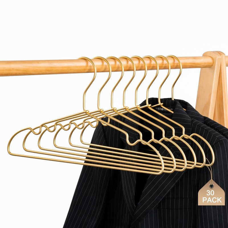 Koobay Premium Clothes Hangers 16.5" Metal Gold Coat Hangers Non Slip Hook Laundry Wire Suits Shirt Hangers Save Space Closet Storage Pants Hanger 30Pack