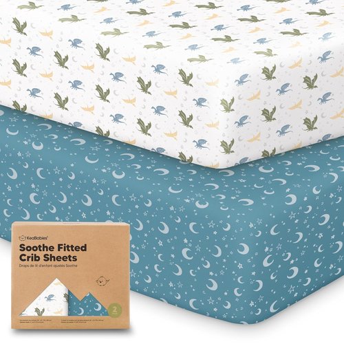 KeaBabies Organic Crib Sheets - 2-Pack Fitted Jersey Cotton for Boys & Girls | Soft, Breathable 52x28" with Cute Dragon Tale Prints