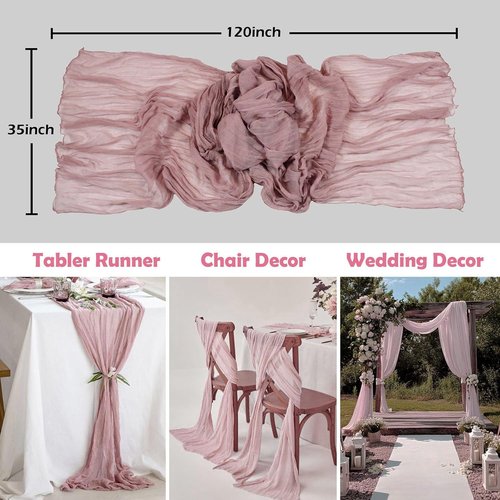 LuxeLouise Cheesecloth Table Runner - 120 Inch Chiffon Gauze for Elegant Table Decor | Dusty Pink, 2 Pack