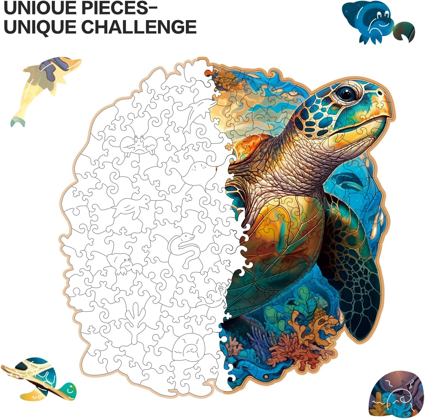 Skiennix Coral Sea Turtle Jigsaw Puzzle - 200 Piece Fun Family Game | Unique 11 x 11 Inch Design
