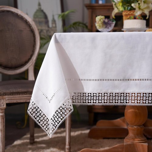 ARTABLE LaceTablecloths with Exquisite Macrame Border Embroidered Kitchen Holidays Fabric Tablecloth(Offwhite-1, 55 x 94 Inch)