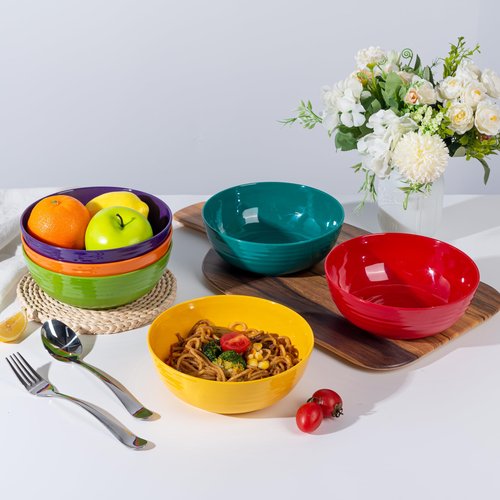 ZAINCA Melamine Cereal Bowls, Salad Bowls Soup Bowls, Shatter Resistant, 7 inch, set of 6 Multicolor
