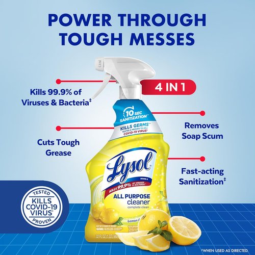 Lysol All-Purpose Cleaner Spray - Multi-Purpose Disinfectant for Kitchen & Bathroom | Lemon Breeze, Lavender & Mango Scents, 32oz (Pack of 4)