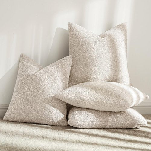 MIULEE Decorative Boucle Throw Pillow Covers - Soft 18x18 Inch Beige Accent Cushions for Modern Farmhouse Decor
