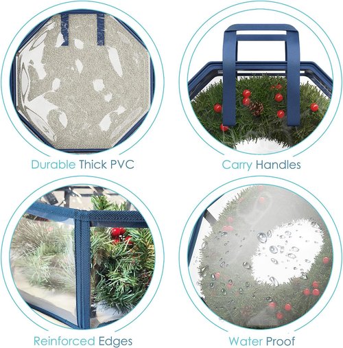 Hearth & Harbor Wreath Storage Container - Premium Clear Bag with Dual Zipper & Handles - 36" Organizer Box