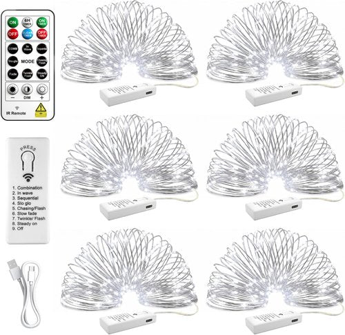 HXWEIYE Fairy Lights - 6 Pack Rechargeable String Lights with Remote & DIY Timer | 7ft 20LED for Weddings & Parties