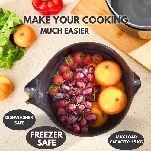 Osnell USA 2 Pcs Large Mixing Bowls with Handles, 3.6 qt - Plastic Nesting Bowls for Kitchen, Lightweight Batter Bowls, Easy to Clean, Black & Gray