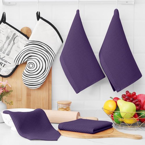 Homaxy 100% Cotton Waffle Weave Dish Cloths - Ultra Soft & Absorbent Kitchen Towels | 12x12 Inches, 6-Pack, Eggplant