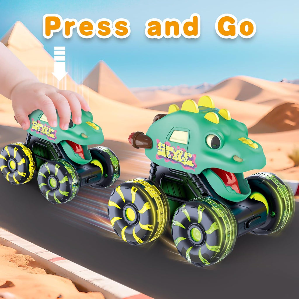 Skiennix Dinosaur Monster Truck Toys - 3 Pack with Light-Up LED Wheels for Toddlers