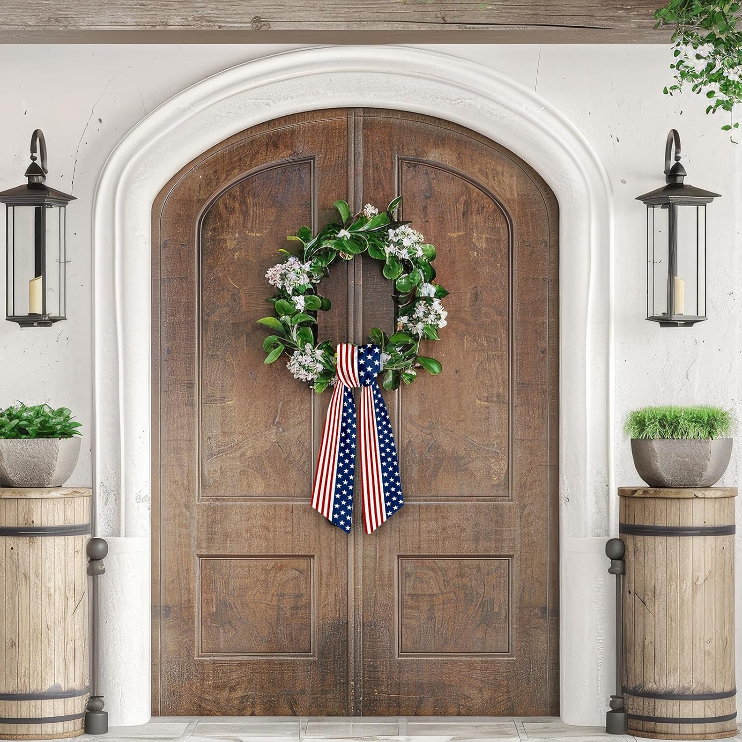 Patriotic Wreath Sash - Red & White Striped Satin Ribbon | 5.1 x 54.3" Indoor/Outdoor Decor