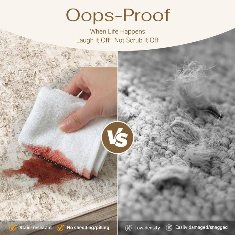 WondRg 5x7 Washable Neutral Area Rug Beige Vintage Living Room Bedroom Carpet Non-Slip Soft Low Pile Farmhouse Indoor Throw Rug for Dining Room Entryway Office