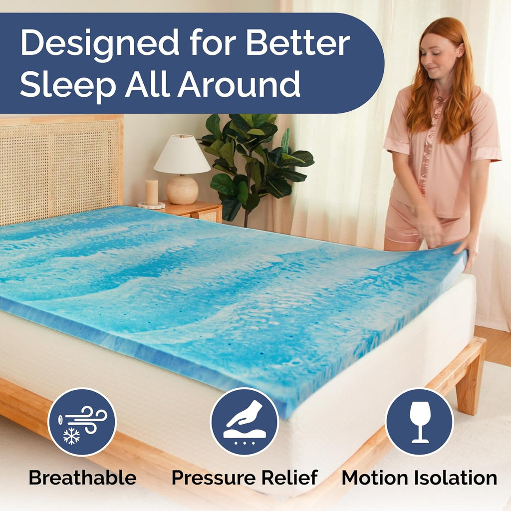 Regine Switzerland 2-Inch Queen Memory Foam Mattress Topper - Cooling Gel Infused for Pressure Relief & Pain-Free Sleep - CertiPUR-US & Oeko-TEX Certified