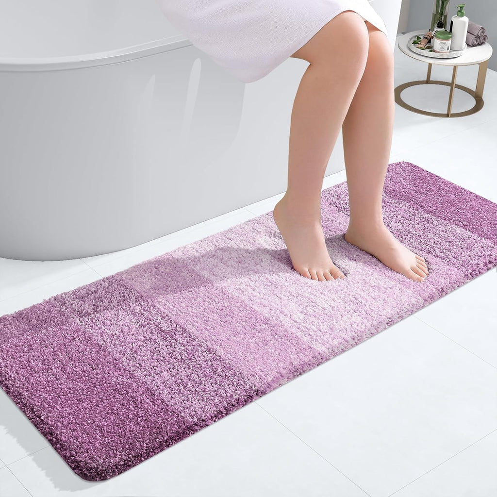 OLANLY Bathroom Runner Rug - Extra Soft Microfiber Mat with Rubber Backing | 47x17, Quick Dry, Pinkish-Purple