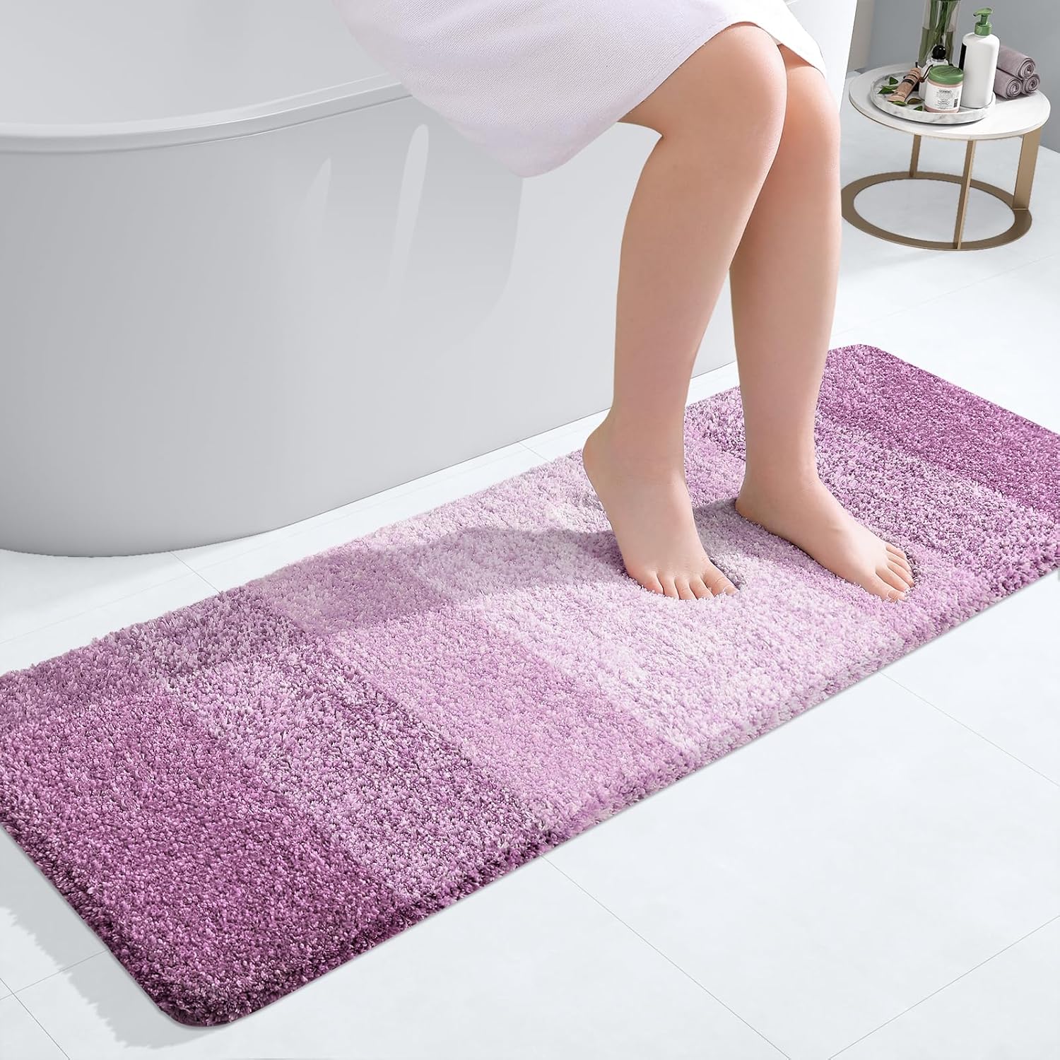 OLANLY Bathroom Runner Rug - Extra Soft Microfiber Mat with Rubber Backing | 47x17, Quick Dry, Pinkish-Purple