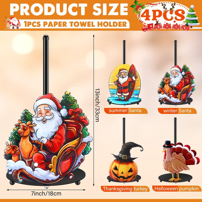 Nuogo 5 Pieces Christmas Paper Towel Holder Santa Claus Kitchen Decoration Christmas Sled Paper Towel Holder Metal Toilet Accessories for Xmas Bathroom Indoor Decorations