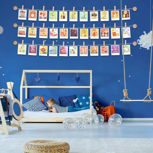 Mudder Photo Display String - 50 Clip Boho Wooden Wall Decor for Dorm Room | Damage-Free Holder for Teen Girls