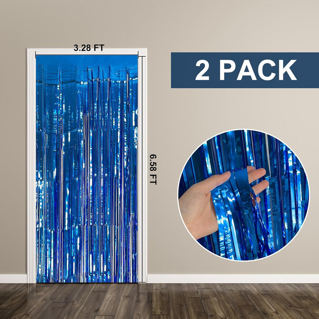 Skiennix Blue Party Decorations - 2 Pack Ocean Theme Streamers & Tinsel Fringe Curtains