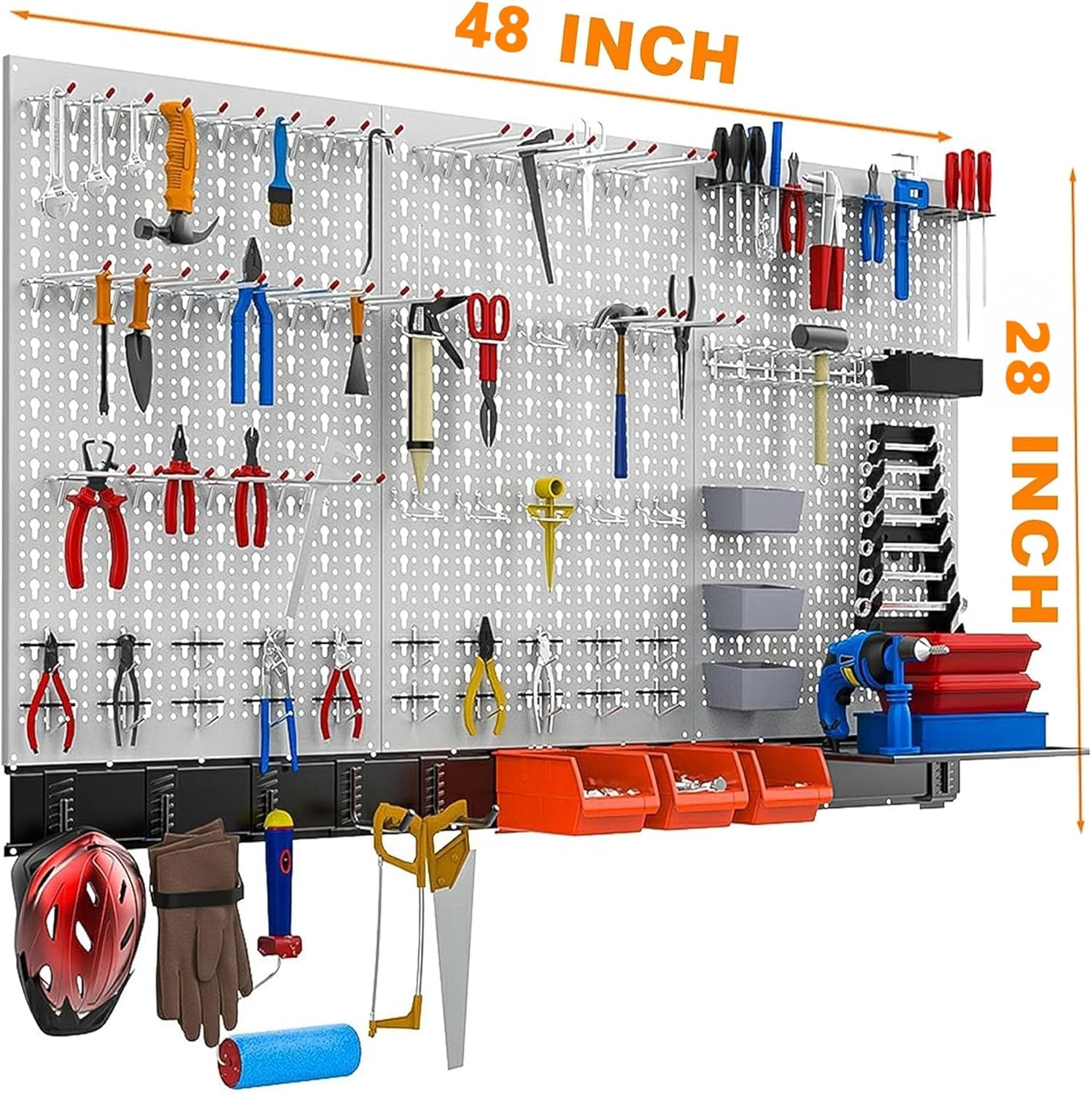 TORACK 109 PCS Pegboard Wall Organizer - 4 ft. Metal Tool Storage Kit with Hooks & Bins