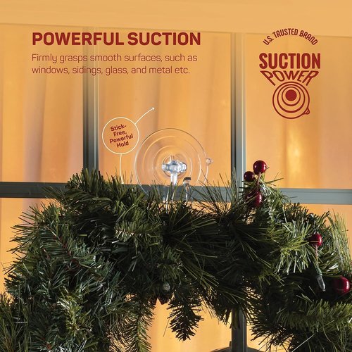 Christmas Wreath Hanger - Giant Suction Holders for Glass Doors | Set of 2, Supports Up to 10 Lbs - USA Made