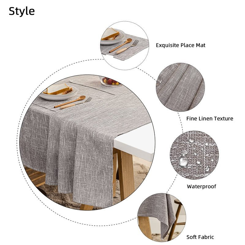 JSFLY Waterproof Cotton Linen Tablecloths Rectangle Dining Table Cloth, Wipe Clean Indoor & Outdoor Table Cover for Buffet Party and Banquets, Wrinkle Resistant（54"x70"） Gray Coffee