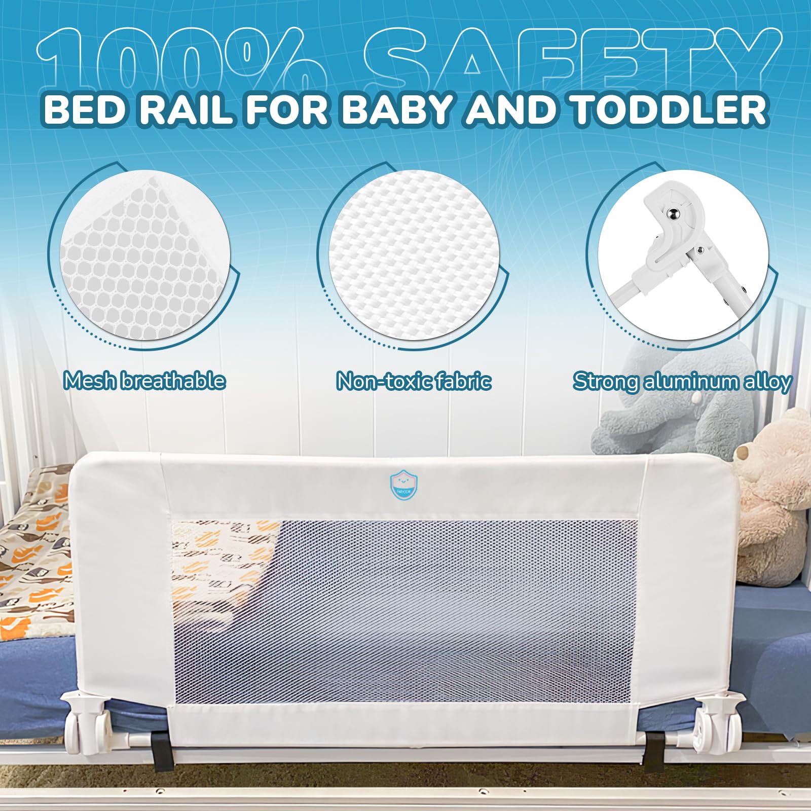 Salcod Universal Swing Down Crib Rail Guard, Convertible Crib Bed Rail for Toddlers, with Reinforced Wing Nut Safety System, Compatible with All Major Brand of Crib, White