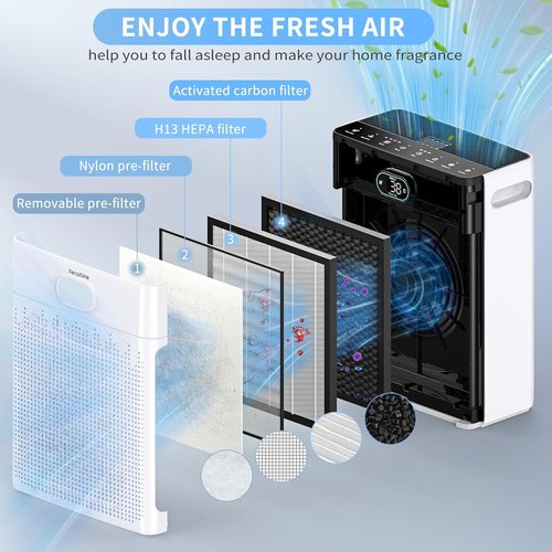 **Air Purifiers | HEPA Air Purifier with Pet Mode & Timer for Up to 2200 Ft² - Black**