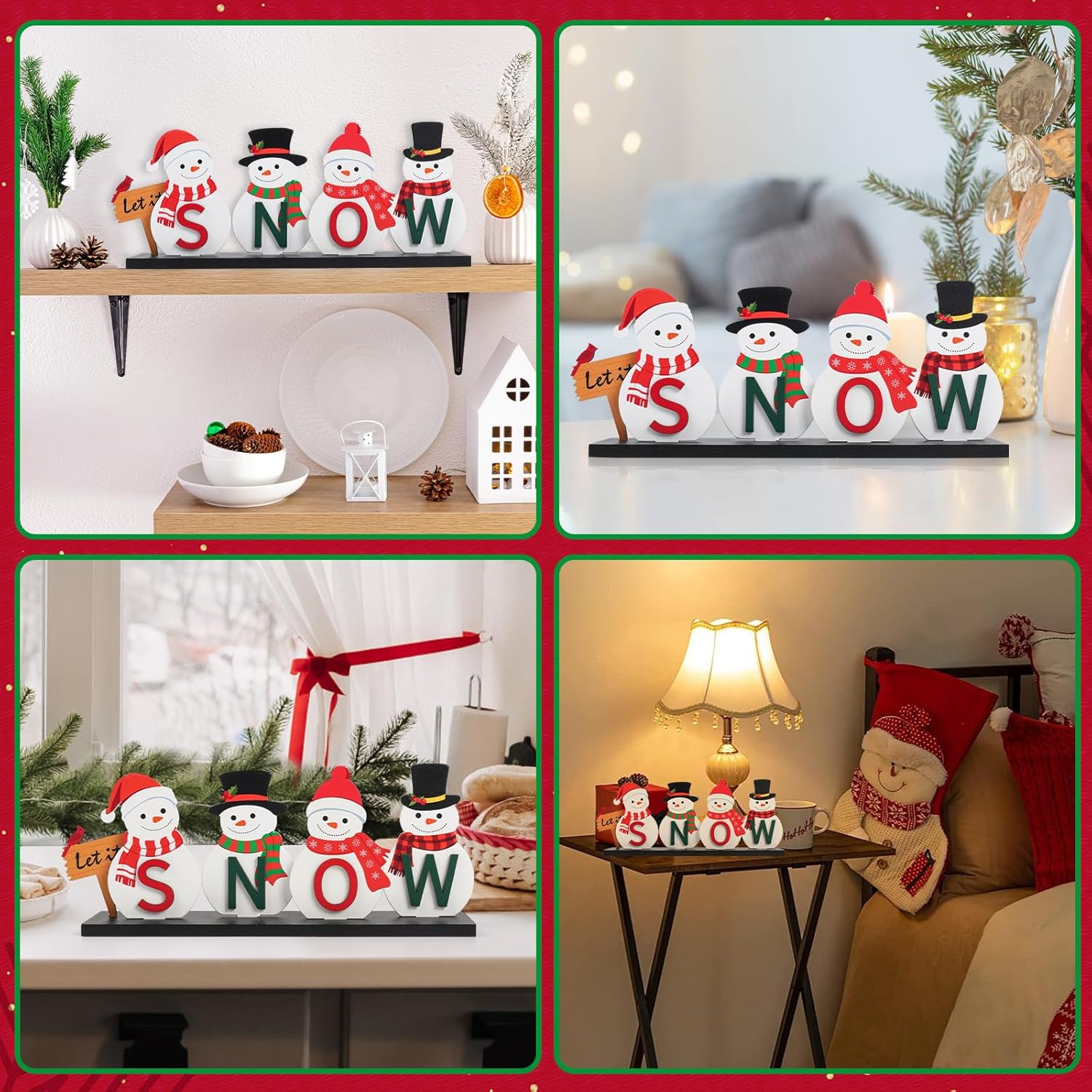 Wooden Snowman Table Centerpieces - Festive Christmas Decor for Holiday Office Desk & Tiered Trays