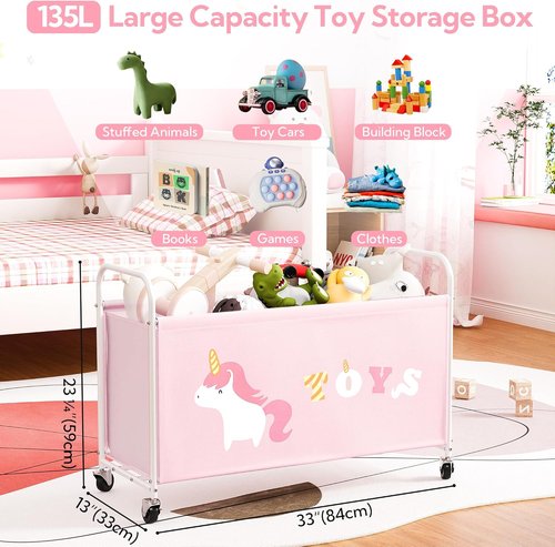 Granny Says Toy Box - Extra Large Kids Toy Chest with Wheels | 135L Pink Storage Organizer