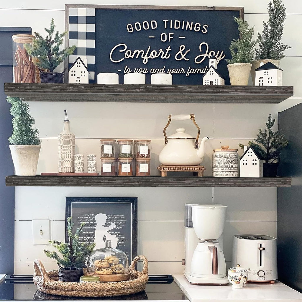 QEEIG Floating Wall Shelves - Extra Long 47.2" Set of 2 for Bathroom, Kitchen, Living Room | Grey Home Decor