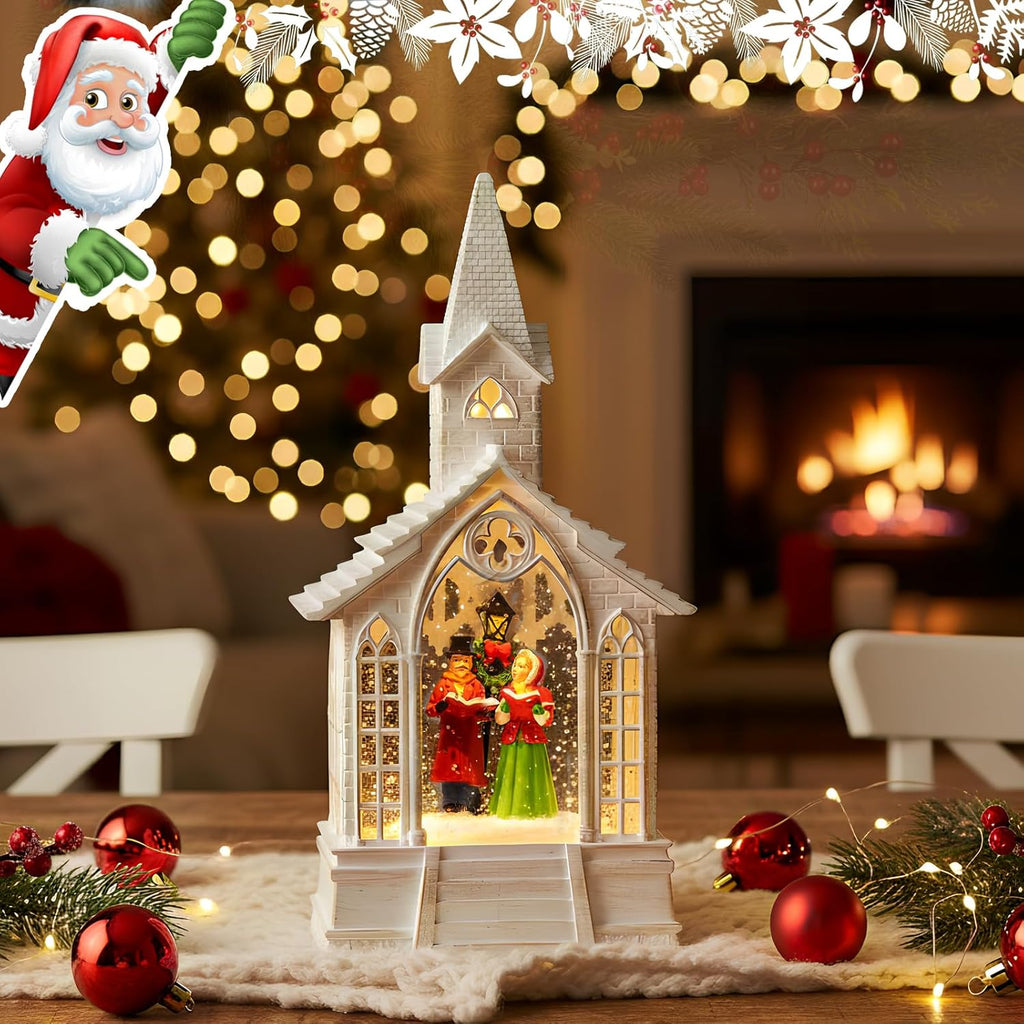 Skiennix Christmas Village Snow Globe - Church Choir Water Lantern with Silent Night Music | Holiday Decor Gift for Family & Friends