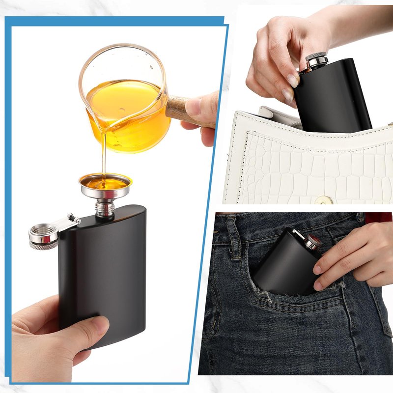 Hoolerry 30 Pieces Hip Flasks Set Stainless Steel Liquor Flask with Funnel Metal Leak Proof Flask Pocket Whiskey Flasks for Men Women Bridesmaid Wedding Party Supplies (Matte Black,4 oz)