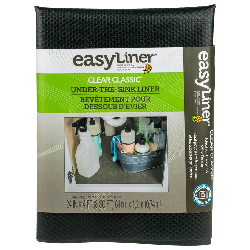 EasyLiner Clear Classic Under Sink Shelf Liner for Kitchen & Bathroom Cabinets - Easy-to-Install & Easy-to-Clean, Non-Slip Surface - Durable Plastic Shelf Liner - 24 in x 4 ft - Black