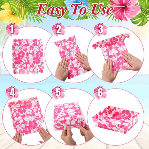 Nitial 48 Pcs Hibiscus Party Paper Food Trays Disposable Luau Party Food Boats Hawaiian Themed Decorations 5 lb Hawaiian Tray for Hibiscus Tropical Theme Supplies