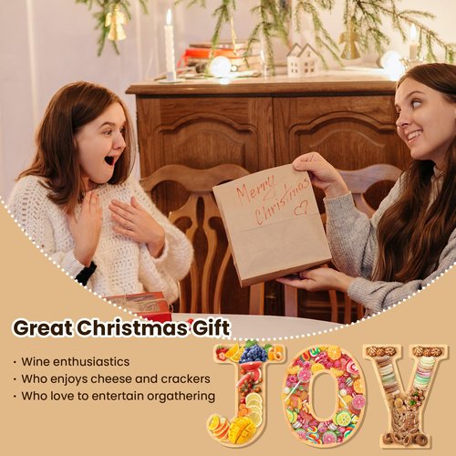 Hviiso 3Pcs Christmas Charcuterie Board Set, JOY Bamboo Appetizer Serving Board, Large Candy Dish Snack Platters - Gift for Housewarming Party