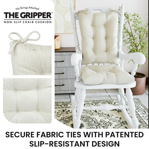 Klear Vu The Gripper Non-Slip Rocking Chair Cushion Set with Thick Padding, Includes Seat Pad & Back Pillow with Ties for Indoor Living Room Rocker, 17x17 Inches, 2 Piece Set, Ivory