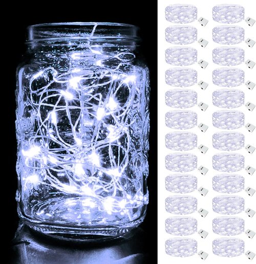 Btfarm 24 Pack Fairy Lights - Battery Operated 7ft Twinkle Lights | Waterproof Silver Wire for Mason Jars & Decor