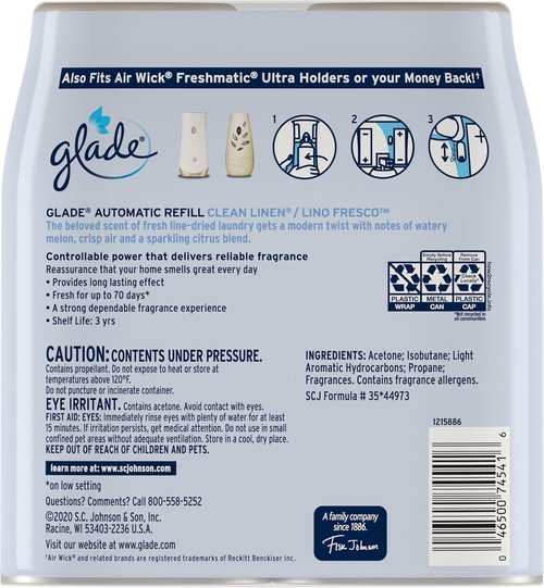 Glade Automatic Spray Air Freshener Refill - Clean Linen Scent, 6.2 Oz | 2 Count for Home & Bathroom
