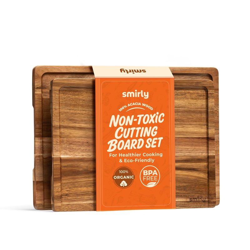 SMIRLY Wood Cutting Boards For Kitchen - Bamboo Cutting Boards For Kitchen Cutting Board, Bamboo Cutting Board Set With Holder, Chopping Board, Butcher Block, Small Wooden Cutting Board Set