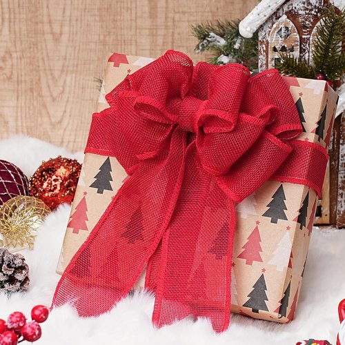 LaRibbons Red Burlap Wired Ribbon - 2.5 Inch x 12 Yards for Crafting, Gift Wrapping & Holiday Decor