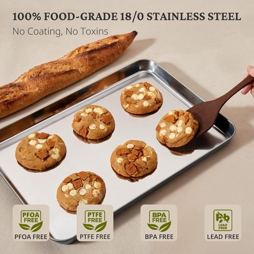 BRONYPRO Stainless Steel Baking Sheet Pan Set - Non-Toxic, Warp-Resistant Cookie Sheets | 9/12/16 Inch, Gray