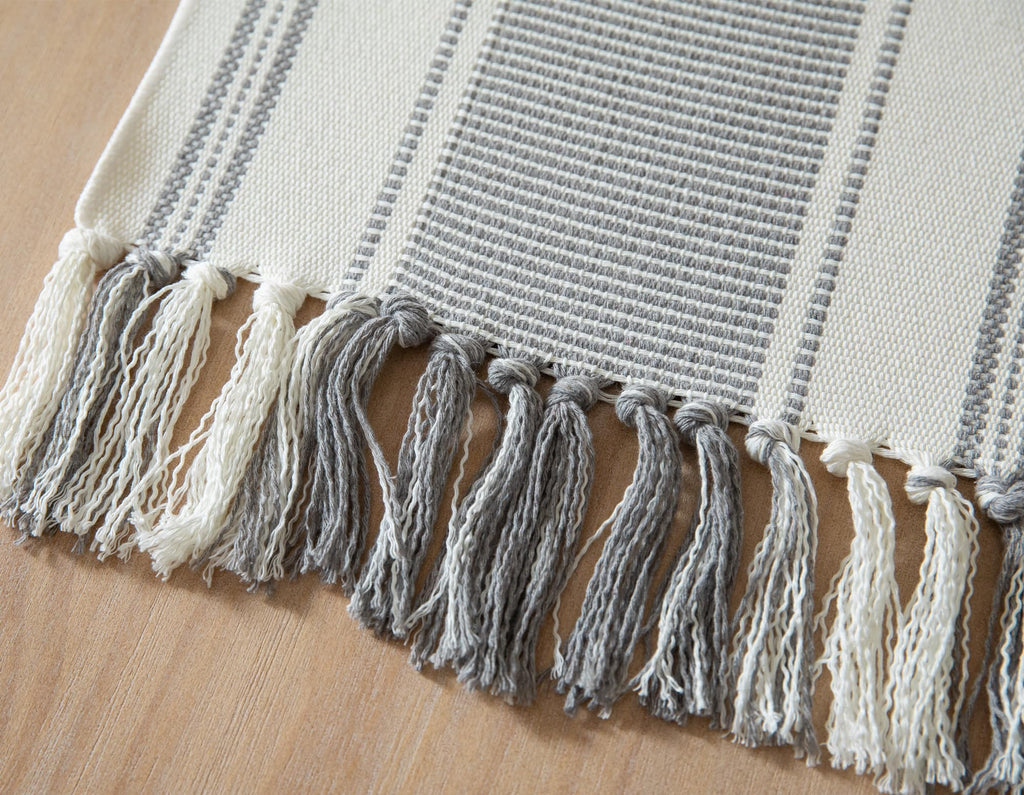 Caflife Boho Table Runner Natural Stripe for Modern Farmhouse Coffee Table Decor, Rustic Woven Runner with Handcrafted Tassels for Home Dining Table décor 13 x 90 Inch Long