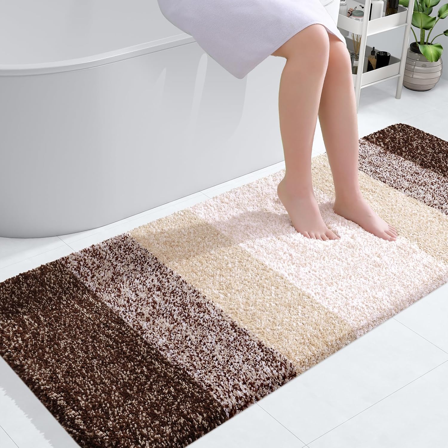 OLANLY Large Bathroom Rug Mat - Extra Soft, Absorbent Microfiber | Quick Dry, Machine Washable, 54x24, Brown