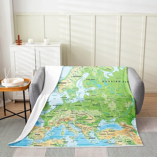 Erosebridal World Map Throw Blanket All Season,Map of Various Countrie Fleece Flannel for Kids Boys Girls,Topographic World Continents Bed Blanket Throw 50x60,Geographic Living Room Decor