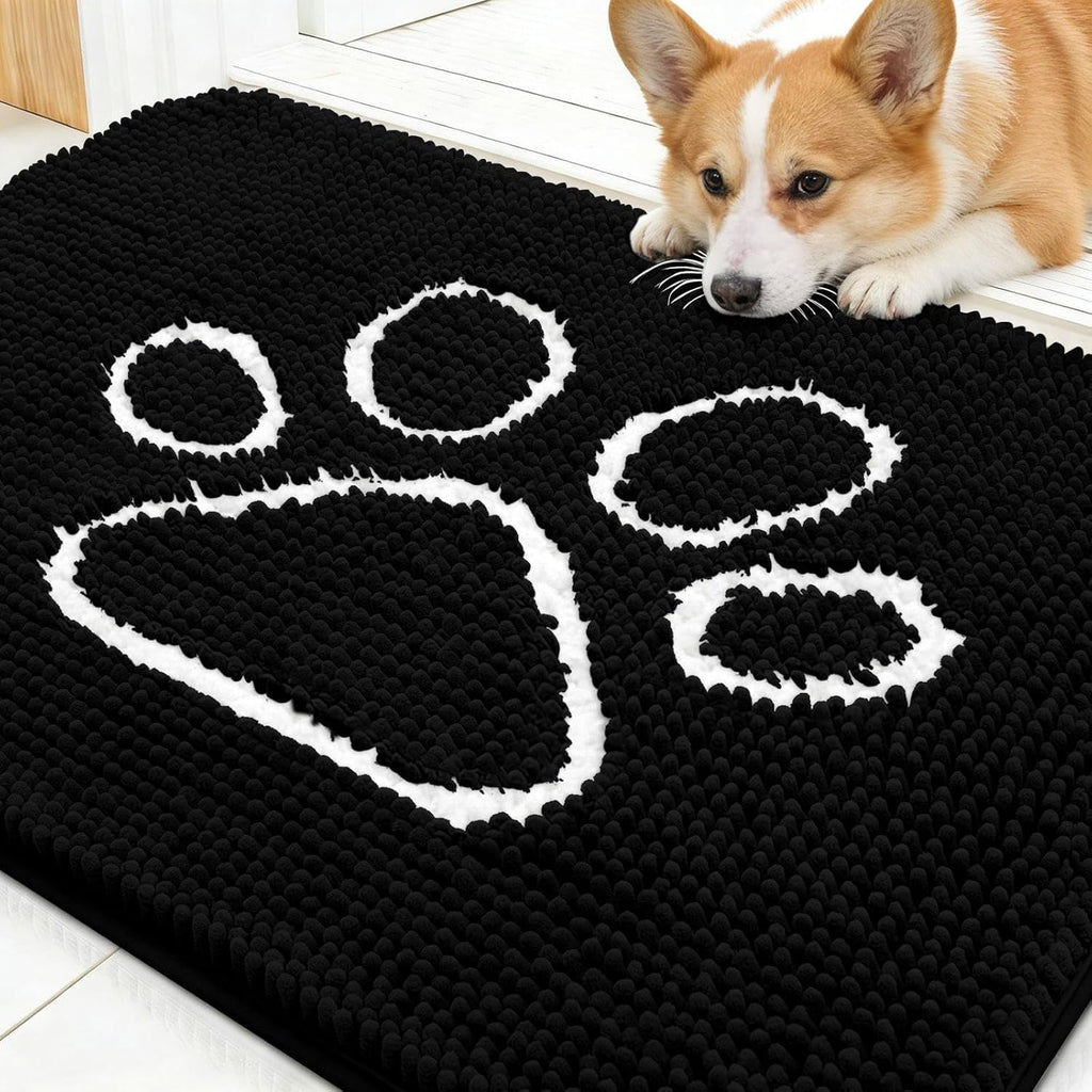 OLANLY Dog Door Mat - Absorbent Non-Slip Mud Mat for Paws | Quick Dry Chenille, 30x20, Black