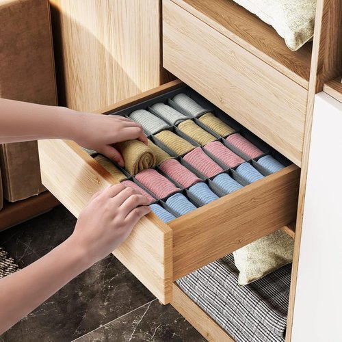 Joyoldelf Sock Drawer Organizer - 24 Cell Underwear & Sock Storage Dividers | Grey, 2 Packs