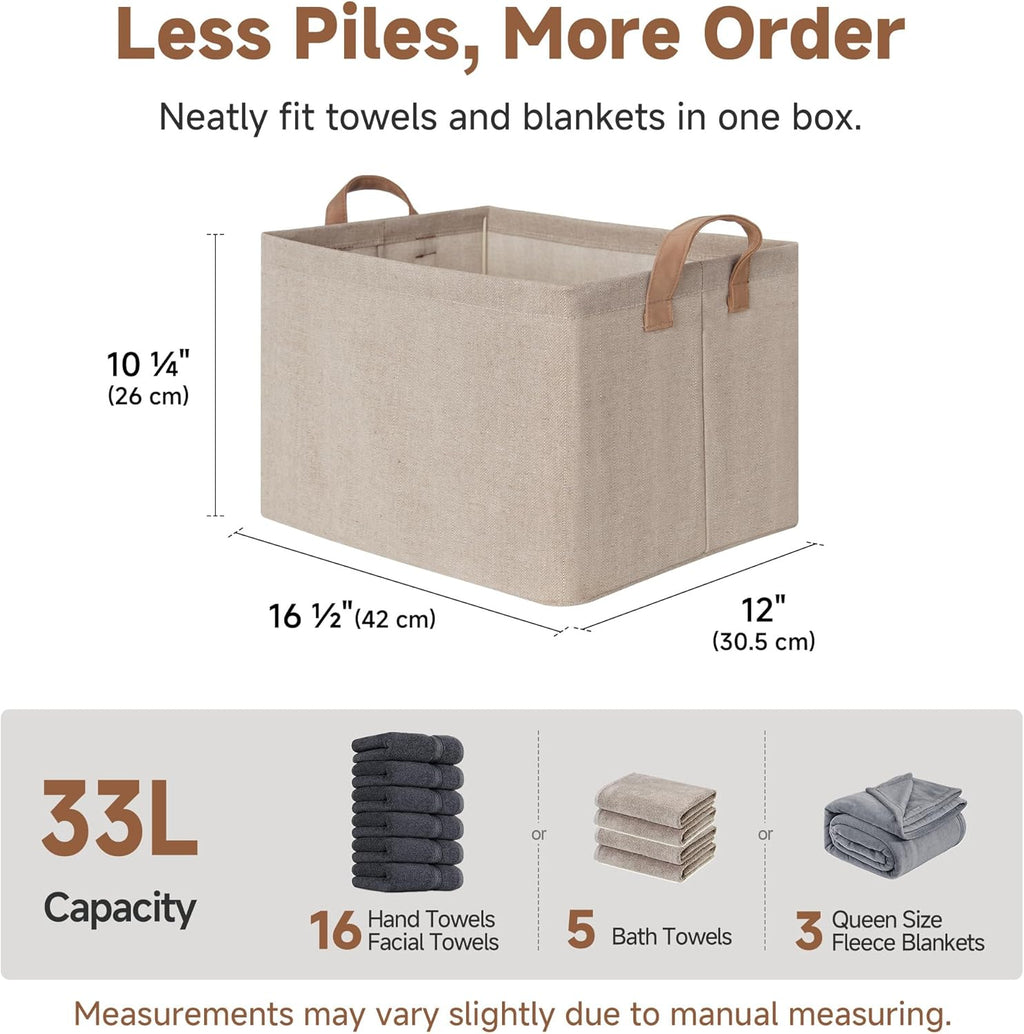 StorageWorks Fabric Storage Bins - Large Closet Baskets with Metal Frame | Brown & Beige, 2-Pack